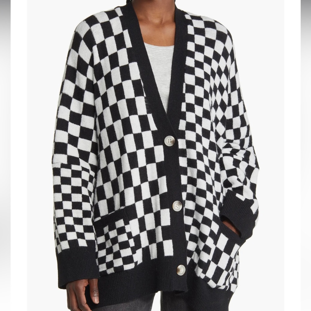 Love You Checkerboard Oversize Cardigan